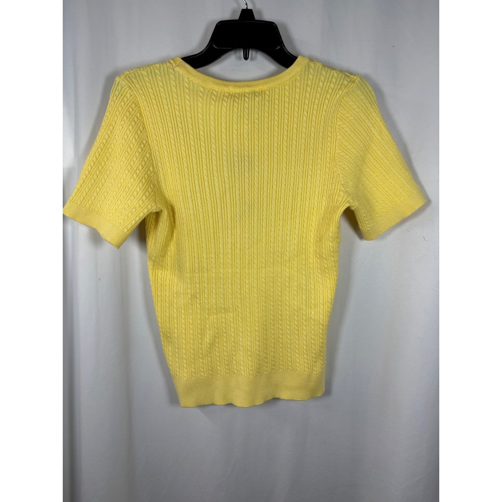 Carolyn Taylor Womens Yellow Cable Knit Heart Embroidered Short Sleeve Sweater L - Picture 5 of 5